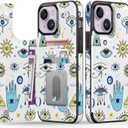 Goodon for iPhone 14 Plus Case Wallet - Flip Folio Leather Cover with Trendy Floral Design, 4 Card Slots & Kickstand Function, Stylish Protective Phone Case for Women and Girls - Eyes
