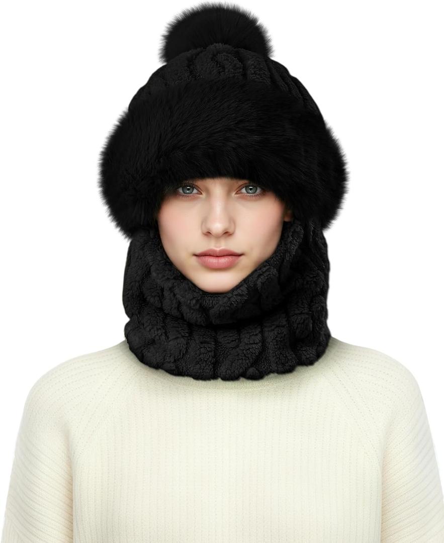 Hat and Scarf Set for Women - One Piece Hat Beanie Winter Face Mask for Women/Men, Warmer Beanie Neck Scarf Ski Snow Hats (Black)