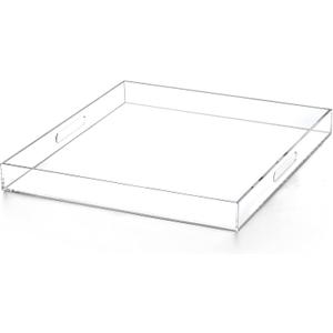 Extra Large Clear Modern Acrylic Ottoman Tray with Cutout Handles 22x22 Inch Over-Sized Serving Tray Organizer Boot Tray Decorative Tray for Living Room Bedroom Entryway and Kitchen Tabletop