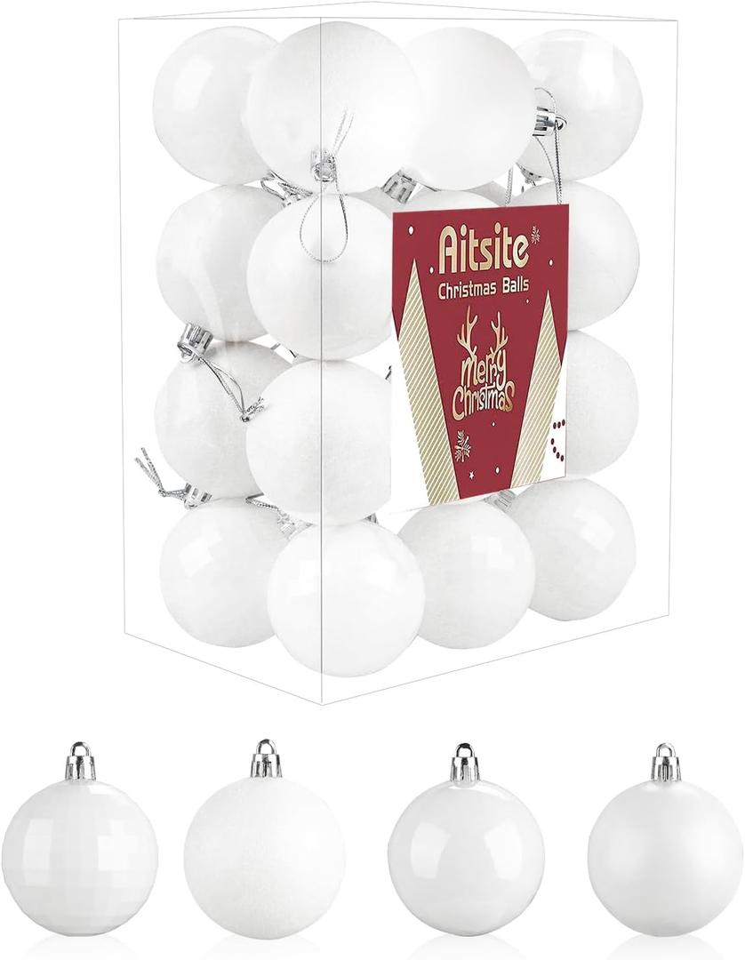 Aitsite 24ct Christmas Tree Ornaments Set 1.57 inches Mini Shatterproof Holiday Ornaments Balls for Christmas Decorations (White)