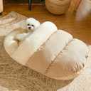 Bed for Dog and Cat, Pet Bed, Ultra Soft Cute Plush Slipper Cat Cave Bed, Anti Slip Warm Pet House Nest, Self-Warming, Ideal for Indoor Use - Fits up to 25lbs (30"X22", L, Light Brown)