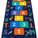STARUIA Washable Hopscotch Kids Rugs for Playroom, Colorful Educational Classroom Rug with ABC Number, Non Slip Boy Kids Play Mat Rug Space Game Carpet for Bedroom DaycareDark Blue, 31.5''x72''