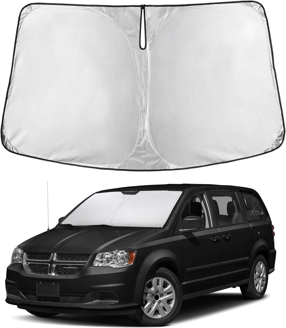 EcoNour Windshield Sun Shade Compatible for Dodge Caravan 20082020 | Minivan Front Window Sunshade | Foldable Sun Visor Protector | UV & Heat Blocking | Keeps Interior Cooler