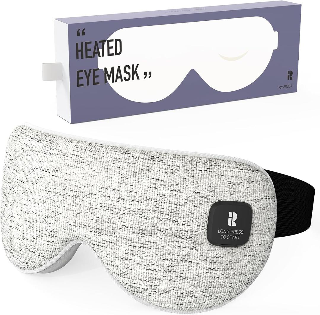 Heated Eye Mask, Cordless Heat Eye Compress for Dry Eye Stye Relax, Blackout Electric Warm Eye Mask for Airplane Sleeping for Travel, Birthday Idea for Woman/Man (Grey)