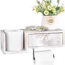 Sumnacon Wood Toilet Paper Holder - Rustic Toilet Paper Holder Wall Mount - Vintage Toilet Paper Holder with Shelf for Bathroom, Kitchen Decor, Whitewash