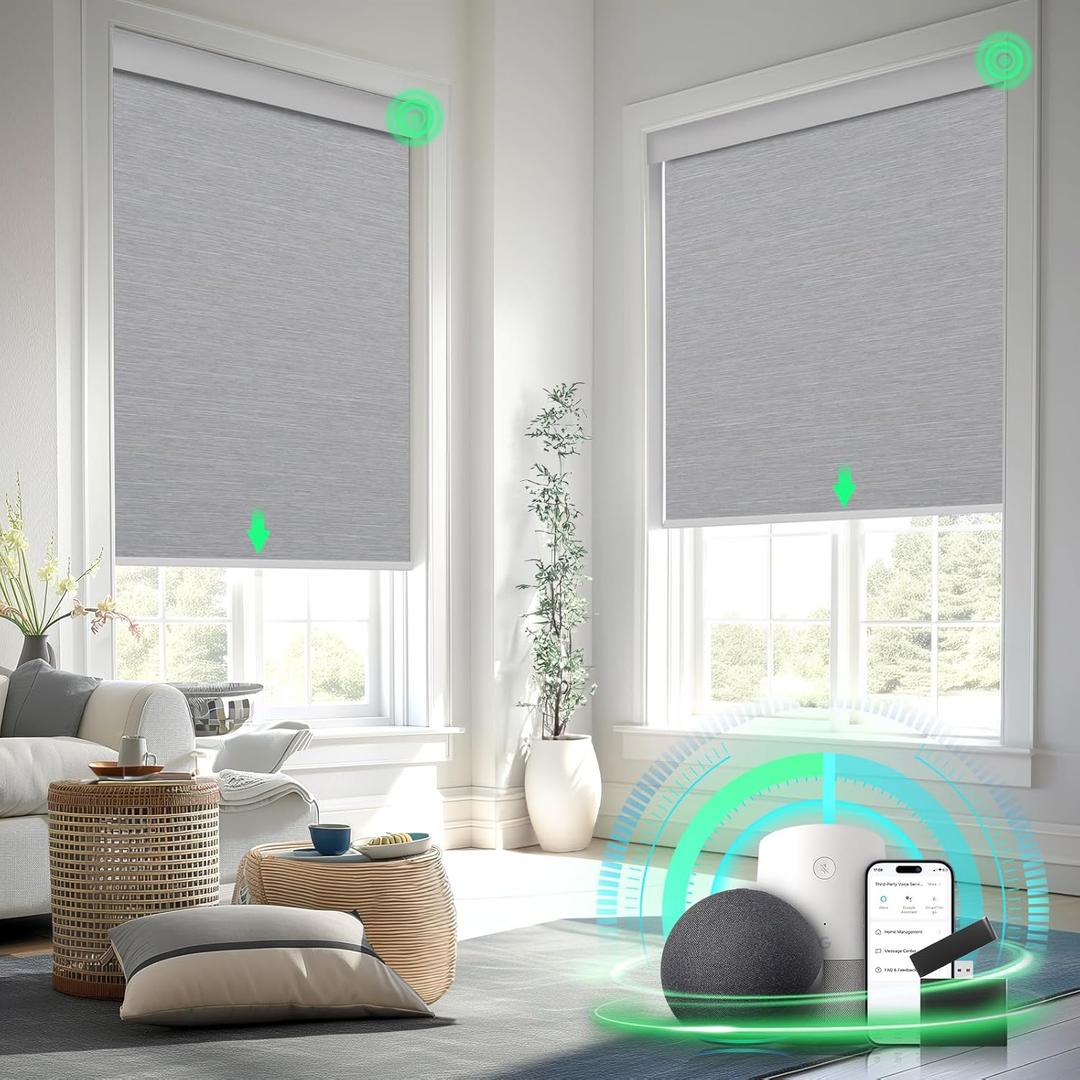 Motorized Blinds with Remote Control, Blackout Roller Shades, Custom Smart Blinds with Valance, Cordless Electric Window Blinds & Automatic Shades(Grey,24" Wx72 H)
