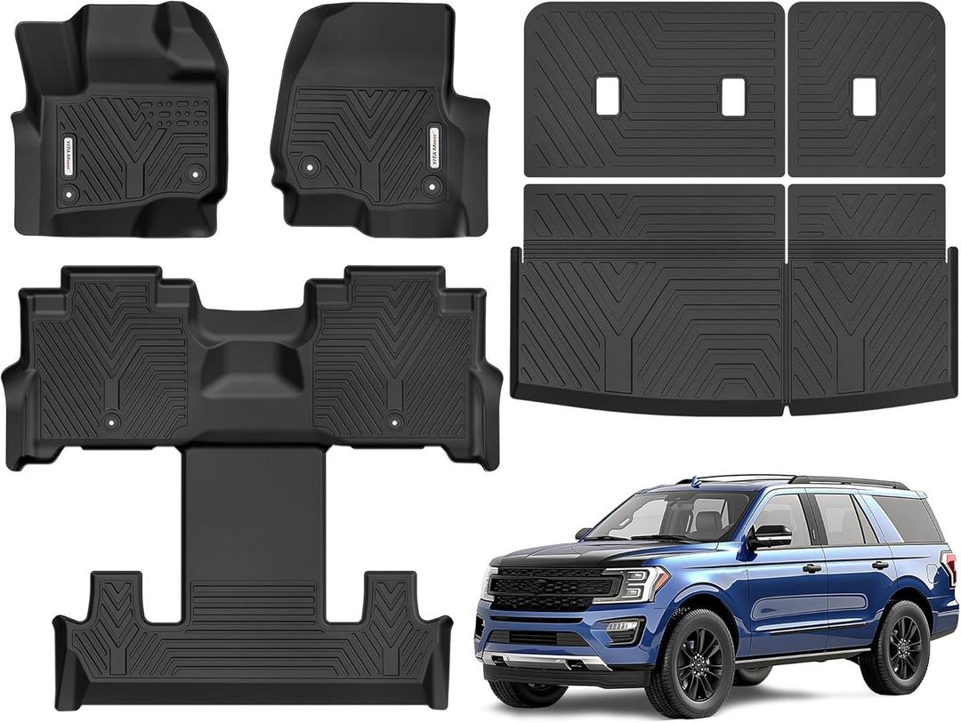 YITAMOTOR Floor Mats for Ford Expedition 2018-2024 7-Seater (Not for Max Model), Custom Fit All Weather TPE Mat, 18-24 Ford Expedition 7 Seats Accessories Floor Liners Full Set, Backrest & Cargo Liner
