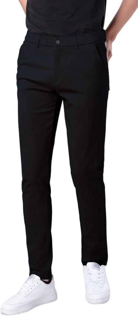 Plaid&Plain Men's Skinny Stretchy Khaki Pants Colored Pants Slim Fit Slacks Tapered Trousers (36W x 32L, Black)