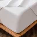 MooMee Fitted Bottom Sheet Only 100% Washed Cotton Linen Like Breathable Textured Durable Soft Comfy Deep Pocket Fits Mattress up to 17" (Bright White, King)