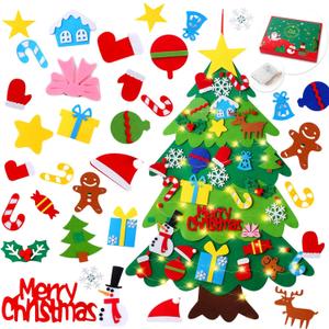 YCoisini Felt Christmas Tree for Toddlers, 3.2ft My First Christmas Tree for Kids, 34 Ornaments Wall Hanging DIY Xmas Decorationse with String Light (Batteries Not Included), Two-Tone Version