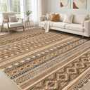 Area Rugs for Living Room Washable Living Room Rug Soft Neutral Indoor Floor Carpet Non-Slip Stain Resistant Modern Boho Rugs for Bedroom Dining Room Kids Room Nursery Office Home Brown/Beige (6' x 9' (Rectangular))