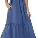 Summer Dresses for Women Square Neck Ruffle Sleeve Smocked Maxi Dress with Pockets 3XL