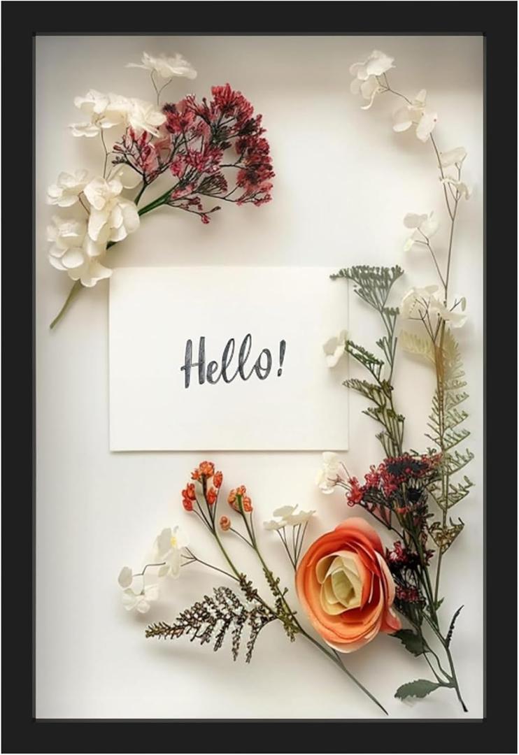FrameWorks 12" x 18" Black Wooden Shadow Box Frame  Soft Felt Back, Tempered Glass, and Included Elegant White Ball Push Pins (12"x18", Black)