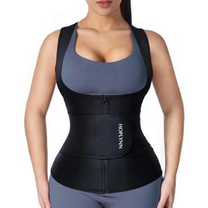 Neoprene Sauna Sweat Waist Trainer Corset Trimmer Vest for Women Tummy Control, Waist Cincher Body Shaper (XX-Large, Black One Belt With Zipper)