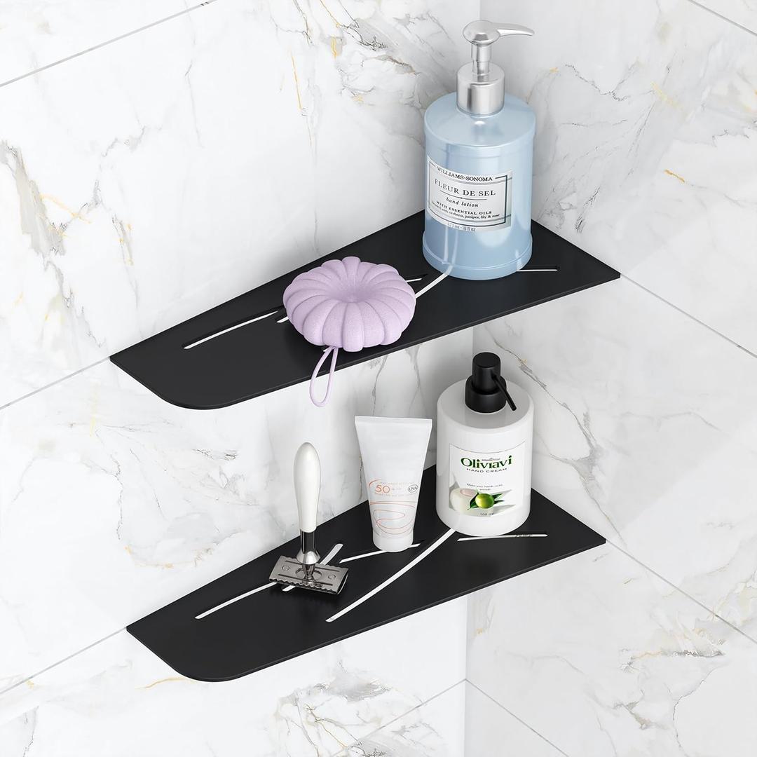 Shower Corner Shelf 304 Stainless Steel 12" Corner Shelf Bathroom Shampoo Holder for Shower Floating Corner Shelf for Wall, No Drilling, Matte Black, 1 Pack