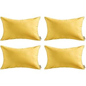 MIULEE Pack of 4 Decorative Outdoor Waterproof Summer Pillow Covers Square Garden Cushion Cases PU Coating Throw Pillow Cover Shell for Tent Park Couch 12x20 Inch Yellow