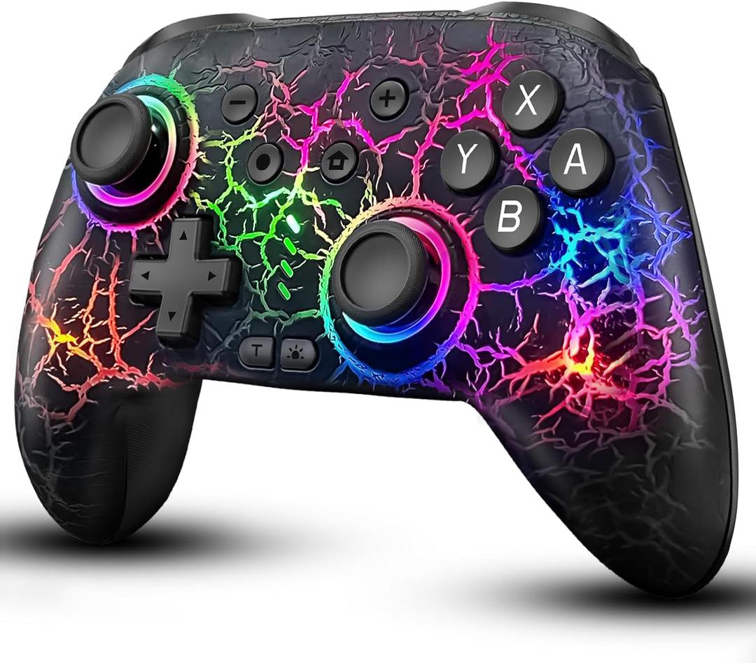ZRZLMVP Switch Pro Controller Wireless Control - Compatible with Nintendo Switch/OLED/Lite, 1000mAh Rechargeable Switch Remote Controllers with 9 Colors LED, Wake Up, Turbo, Vibration (Black)