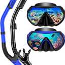 Snorkeling Gear for Adults, Dry-Top Snorkel Set Scuba Diving mask, 180Panoramic Wide View Professional Snorkeling Gear Breathing Freely Snorkel Mask (Blue+Black)