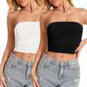 Tube Top for Women Strapless Slim Fit Crop Tops Y2K Going Out Bandeau Shirts Summer Outfits (Medium, 2 Pack Black,white)