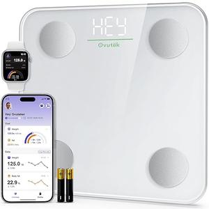 Ovutek Smart Scale for Body Weight, Digital Bathroom Scale BMI Weighing Body Fat Scale, Accurate Body Composition Scale Monitor for People's Health with Smartphone App, Compact Size, 400lb (White)