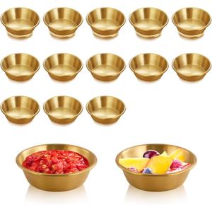 15 Pack 2.7" x 0.7" Stainless Steel Sauce Dish, Mini Round Gold Dipping Bowls, Small Metal Prep Seasoning Condiment Dishes for Individual Meal Appetizer Kitchen Snack Soy Sushi Side (15 pack)