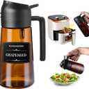 2 in 1 Oil Sprayer for Cooking, 16oz Olive Oil Dispenser Bottle for Kitchen Gadgets with 8 Stickers, Glass Bottle for Air Fryer (Dark Brown Bottle - Black Cap)