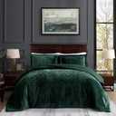TAMGHO Dark Green Comforter Queen, Crushed Velvet Bedding for All Seasons, Luxury Fluffy Soft 3pc Bed Set Includes 1 Comforter (92"x96") and 2 Pillow Shams (20" x26), Dark Emerald Green | Soft, Medium Fill Weight, Velvet Texture