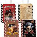 JOYGATHER 24 Pcs Pirate Party Favors Bags with Handles, Pirate Goodie Gift Candy Kraft Paper Bags with 4 Different Types for Birthday Party Supplies Baby Shower Decorations