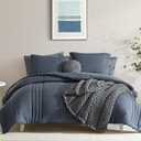 Monbix Queen Comforter Set - 7 Pieces Blue Gray Bed in a Bag Queen Bedding Sets with Comforters, All Seasons Down Alternative Comforter Bed Set with Sheets,Pillowcases & Shams