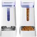 Cat Food Dispenser and Cat Water Dispenser Set with Stainless Steel Bowls Gravity Dog Feeder for Small Medium Big Cat Dog Pet Puppy Kitten, 1 Gallon x 2 (white)