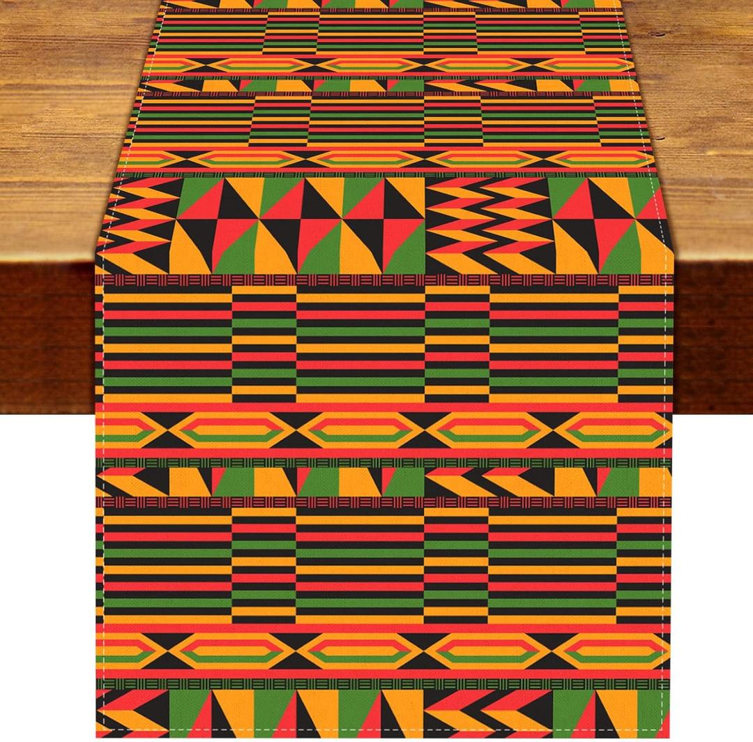 Nepnuser Kwanzaa African Kente Table Runner Juneteenth Decorations American Trible National Holiday Party Supply Home Kitchen Decor 72Inches Long (13" x 72")