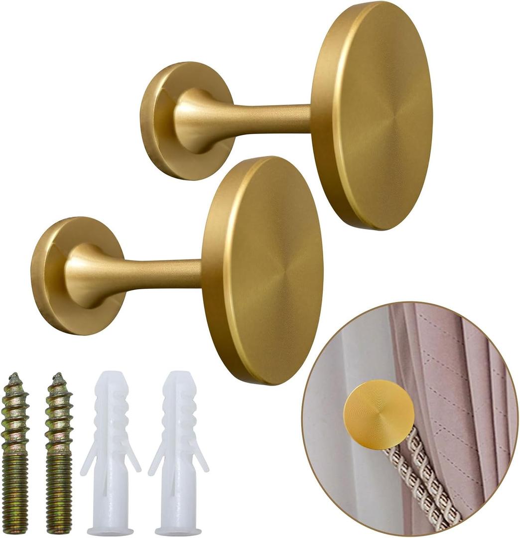 Curtain Tiebacks 2 Pack Curtain Holdbacks Zinc Alloy Curtain Tiebacks Wall Mounted with Screws, Decorative Curtain Holders for Drapes Stylish Gold Curtain Tieback Hooks for Home Office
