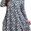 BLANCHES Plus Size Floral Dress for Women Long Sleeves Crew Neck Casual Dresses Empire Waist Swing Cute Tiered Loose A-Line Flowy Dress with Pockets