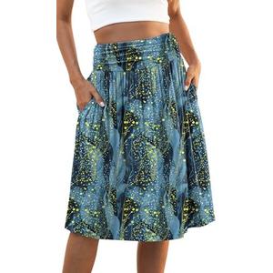 Naggoo Womens Summer Elastic High Waisted Midi Skirts Flowy Aline Pleated Knee Length Skirt with Pockets XL