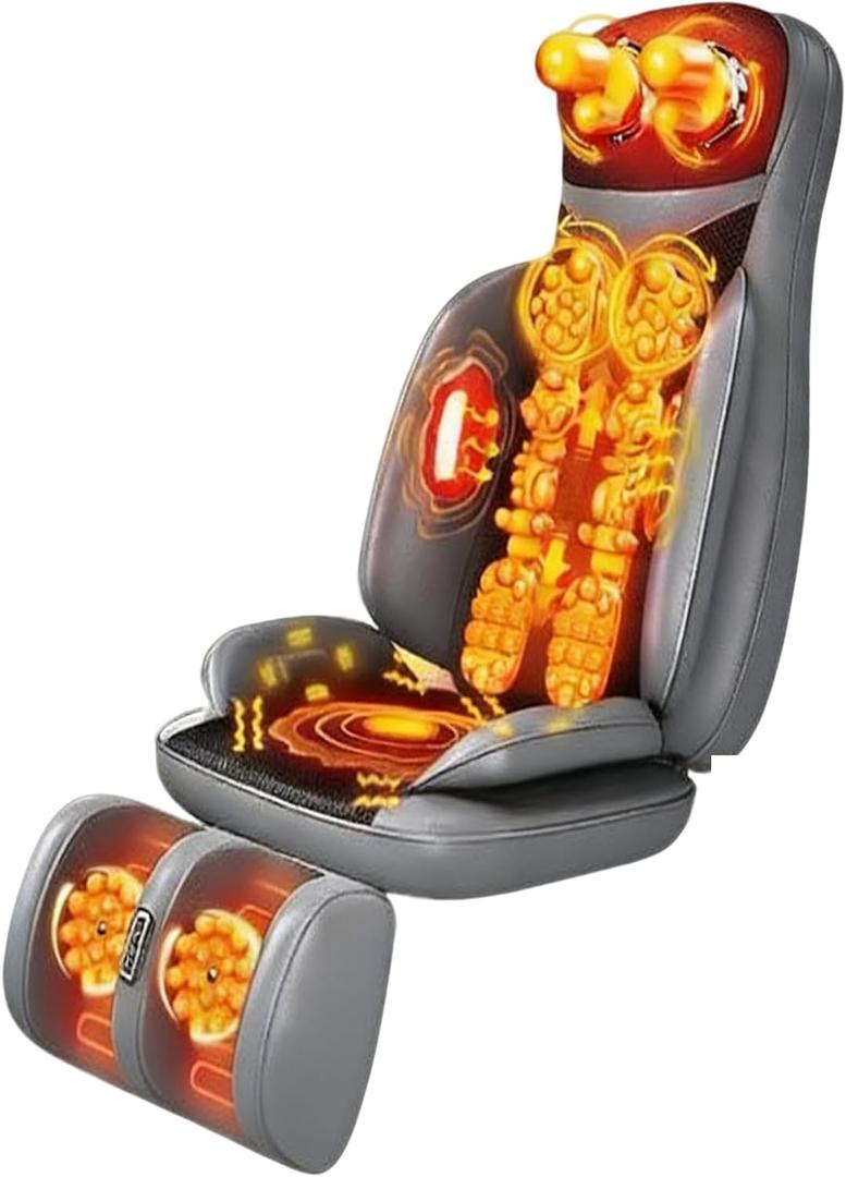 Massage Chair Pad with Heat, Portable Electric Full Body Massage Mat, 3D Shiatsu Back Massager with Movable Multi-Function Leg and Foot Massager for Body, Shoulder, Neck