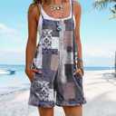 YESNO Women Summer Casual Loose Rompers Sleeveless Boho Floral Spaghetti Straps Shorts Overalls Jumpsuit with Pockets, Large, PH2 CR260
