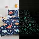 A Nice Night 5pc Glow in The Dark Kids Comforter Set,Dinosaur Galaxy Printed, Space Bedding Set Full Size for Boys Girls Teen