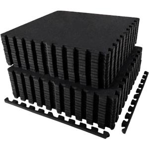 AIRHOP 0.56in Thick 96 Sq Ft Exercise Equipment Mats, 24 Tiles Upgraded Rubber Top with High Density EVA Foam, Large Interlocking Puzzle Gym Flooring for Home Gym, Heavy Weight Workout,Black (Black/No Dots)