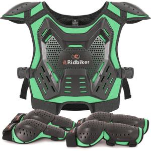 Kids Dirt Bike Gear Motocross Chest Protector Motorcycle Protective Gear Armor Vest Knee Guards Elbow Pads Dirt Bike Riding Gear for Baby Biker ATV (Green)