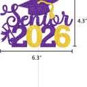 3 x Senior 2026 Graduation Decoration Cake Topper Glitter Grad Sticks Congratulations Ideas Purple Gold