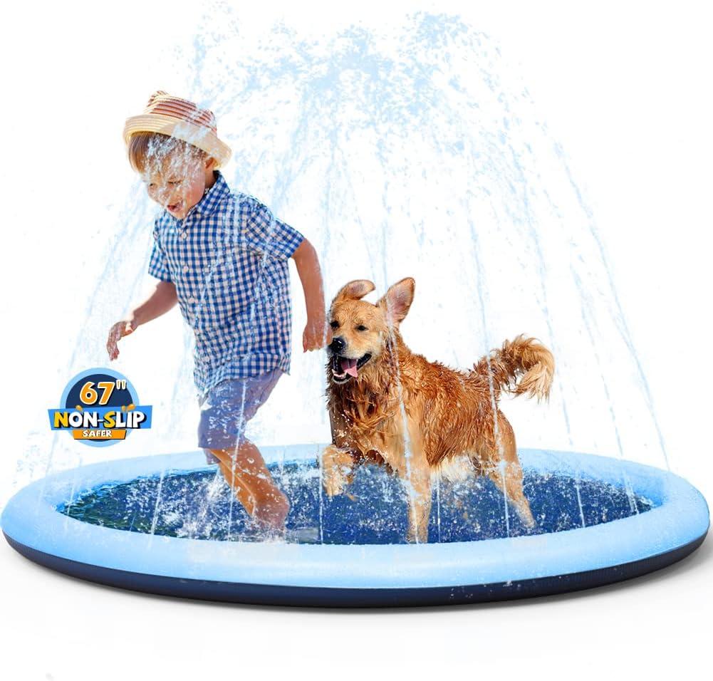 VISTOP 67" Non-Slip Splash Pad for Kids and Dogs, Thickened Sprinkler Pool for Toddlers, Outdoor Backyard Water Toys, Fun Fountain Play Mat for Babies, Children & Pets Blue