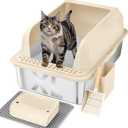 Stainless Steel Cat Litter Box with Lid, XL Large Litter Box for Big Cats, Enclosed Kitty Litter Pan with High Sides, Anti-Leakage&Non-Stick, Easy to Clean, Included Scoop, Aisle and Mat Beige