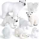 FEPITO 8 Pcs Winter Realistic Polar Bear Animal Figures Miniature Figurine Toy Mini Christmas Figures for Christmas Ornaments DIY Forest Farm Birthday Cake Decorations