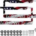 LIN KANG in God We Trust Christian License Plate Frames - 2 Pack American Flag Design Car Plate Holder Cover Universal Accessories License Plate Aluminum Car Tag Frames for Women Men US Vehicles