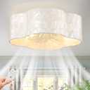 Boho Coastal Ceiling Fan with Lights and Remote, Caged Shell Shade, Medium