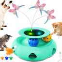 Cat Toys Interactive Rechargeable 3in1 Whack a Mole Cat Toy, Fluttering Butterfly, Track Balls, Touch Activated Automatic Kitten Toys for Indoor Cats (Green)