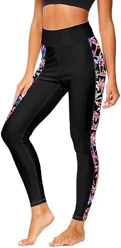 Deerose Print Swim Pants for Women Sun Protection High Waisted Swimming Leggings Rash Guard Pants, M