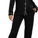 Womens Pajamas Sets 2 Piece Long Sleeve and Pant Pj Sets Button Up Sleepwear (Small, Black)