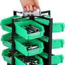 Geelin Rotating Storage Bins Tool Organizer 3 Tiers Hardware Crafts Small Parts, Nuts and Bolts, Revolving 12 Bins Storage for Workshop, Shed, Garage, Home(Green)