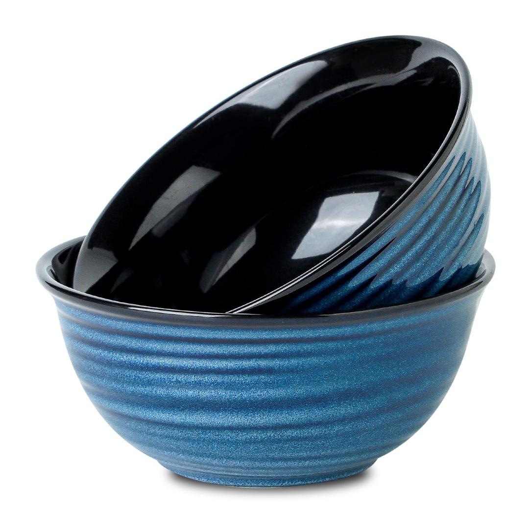 JINGUS Serving Bowls, 60oz Ceramic Mixing Bowls Set of 2 for Baking Cooking Kitchen Party, 8.4 inch Large Durable Bowls for Soup Salad Ramen Pho Fruit Cereal Popcorn, Microwave & Dishwasher Safe, Blue